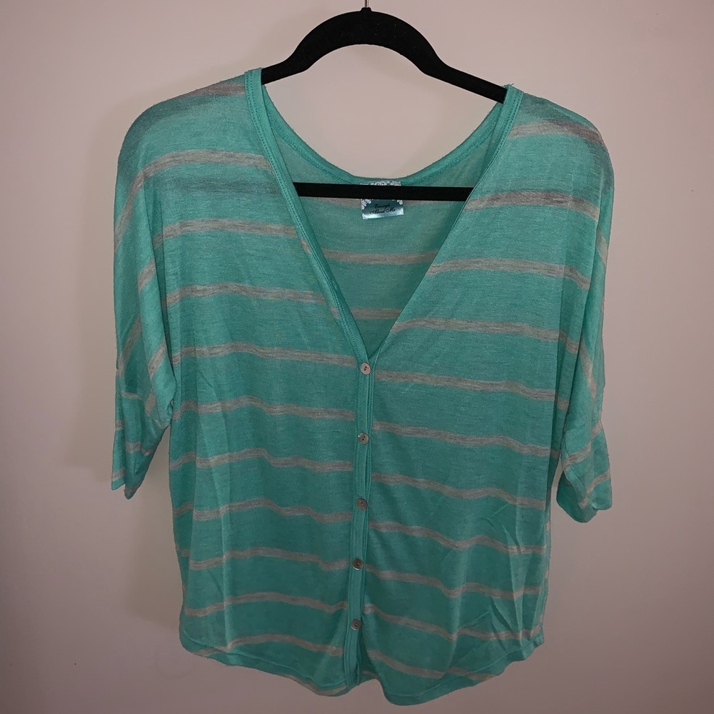 Sheer Stripped Button-up Blouse